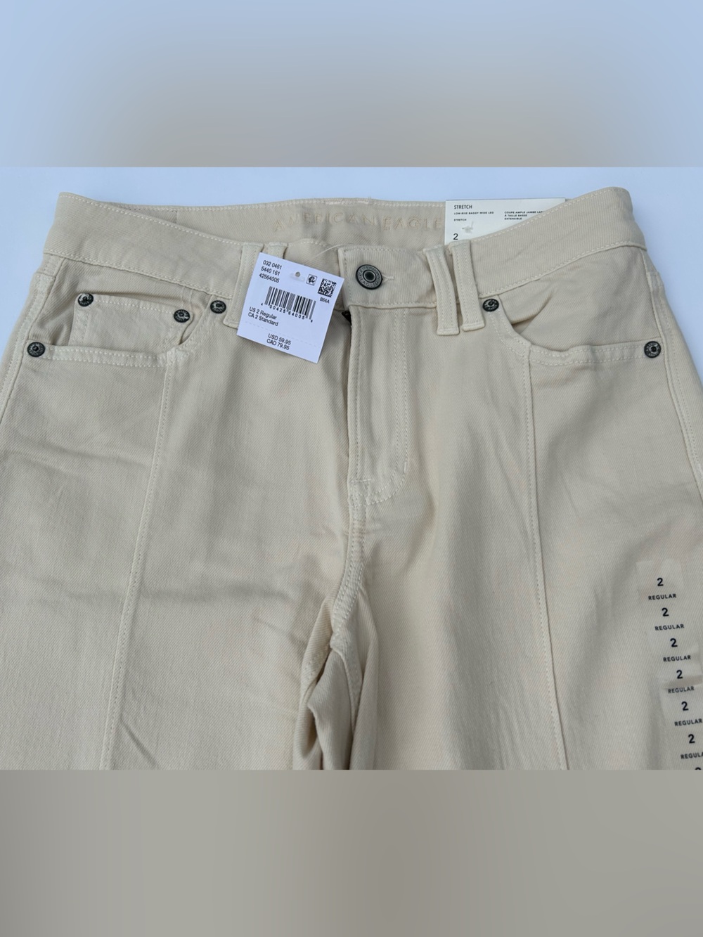 NWT🌷American Eagle Outfitters Low-Rise Baggy Wide Leg Pants in Cream/ Ecru - Picture 3 of 8
